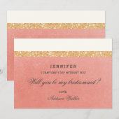 ピンクとゴールドのグリッター | 私のブライズメイドになってくれる？ 招待状 (正面/裏面)