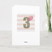 ピンクとゴールドのグリッター 3歳の誕生日ガール カード (裏面)