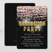 ピンクとゴールドのコンフェッティグリッター卒業パーティー 招待状 (正面/裏面)