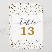 ピンクとゴールドのコンフェッティドット テーブルナンバー カード (正面/裏面)