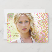 ピンクとゴールドのコンフェッティ卒業発表 招待状 (正面)