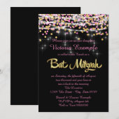 ピンクとゴールドのコンフェッティ バット ミッツヴァ 招待状 (正面/裏面)