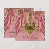 ピンクとゴールドのシャンデリアパーティー招待状 招待状 (正面/裏面)