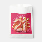 ピンクとゴールドのストライプ風船 21歳の誕生日 フェイバーバッグ (正面)