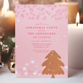 ピンクとゴールドのストリングライト 現代的なクリスマスパーティー 招待状