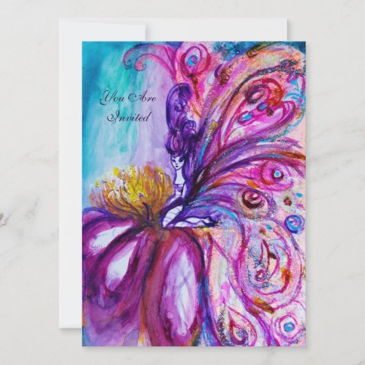 ピンクとゴールドのスパークルがキュートな花の妖精 招待状 (正面)