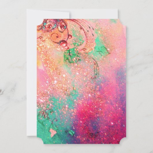 ピンクとゴールドのスパークルが可愛らしい花の妖精 招待状 (裏面)