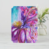 ピンクとゴールドのスパークルが散りばめられた、ふんわりかわいい花の妖精 招待状 (スタンド正面)