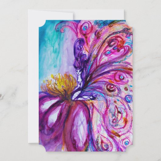 ピンクとゴールドのスパークルが散りばめられた、ふんわりかわいい花の妖精 招待状 (正面)