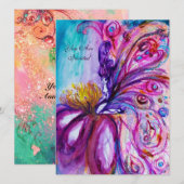 ピンクとゴールドのスパークルが散りばめられた、気まぐれでかわいい花の妖精 招待状 (正面/裏面)