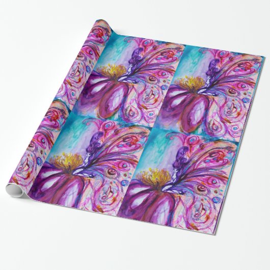 ピンクとゴールドのスパークルに彩られた、気まぐれでかわいい花の妖精 ラッピングペーパー (アンロールド)