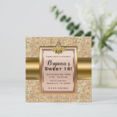 ピンクとゴールドのスパークルグリッター フルール・ド・リス パーティー 招待状 (スタンド正面)