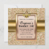 ピンクとゴールドのスパークルグリッター フルール・ド・リス パーティー 招待状 (正面)