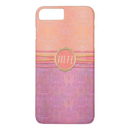 ピンクとゴールドのダマスク模様のカスタムモノグラム Case-Mate iPhoneケース (裏面)