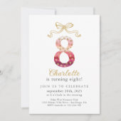 ピンクとゴールドのチーター レオパード プリント 8歳の誕生日 招待状 (正面)