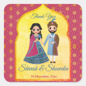 ピンクとゴールドのデザイン枠 インドの結婚式のお土産 スクエアシール (正面)