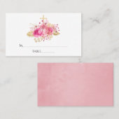 ピンクとゴールドのトロピカル フローラル プレイスカード (正面/裏面)