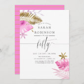 ピンクとゴールドのトロピカル 50歳誕生日パーティー招待状 招待状 (正面/裏面)