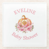 ピンクとゴールドのハロウィン パンプキン リトルベイビー シャワー ガラスコースター (正面)