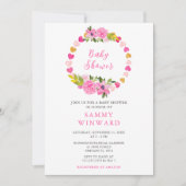 ピンクとゴールドのハート バレンタイン ベビーシャワー 招待状 (正面)