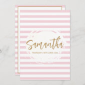 ピンクとゴールドのバット・ミッツヴァ招待状 招待状 (正面/裏面)