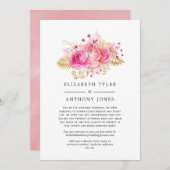 ピンクとゴールドのバラ ウェディング 減少したゲストリスト 案内状 (正面/裏面)