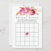 ピンクとゴールドのバラ 水彩画 ブライダルシャワー ビンゴ 招待状 (正面)