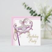 ピンクとゴールドのパール・マスカレードパーティー 招待状 (スタンド正面)