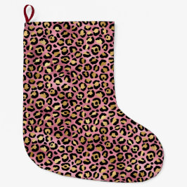 ピンクとゴールドのヒョウ柄シリーズデザイン15 ラージクリスマスストッキング