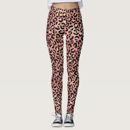 ピンクとゴールドのヒョウ柄シリーズ デザイン 15 レギンス