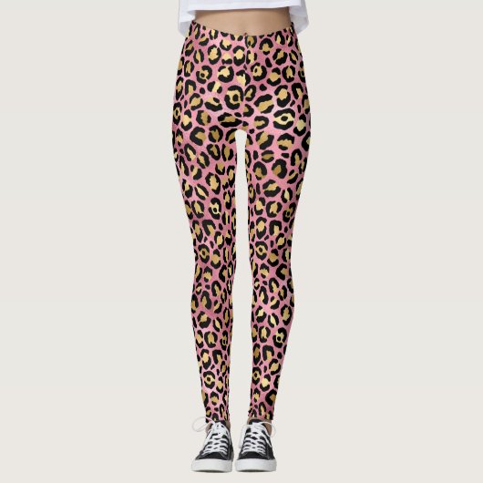 ピンクとゴールドのヒョウ柄シリーズ デザイン 15 レギンス (正面)