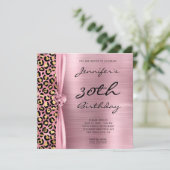 ピンクとゴールドのヒョウ柄 ホイル宝石 ハート 30歳の誕生日 招待状 (スタンド正面)