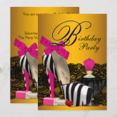 ピンクとゴールドのピンクゼブラパーティー 招待状 (正面/裏面)