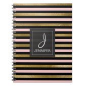 ピンクとゴールドのフォイルのモノグラムのスティップノート ノートブック (正面)