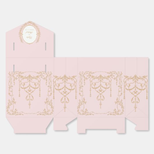 ピンクとゴールドのフランスアンティークウェディング フェイバーボックス (見開き)