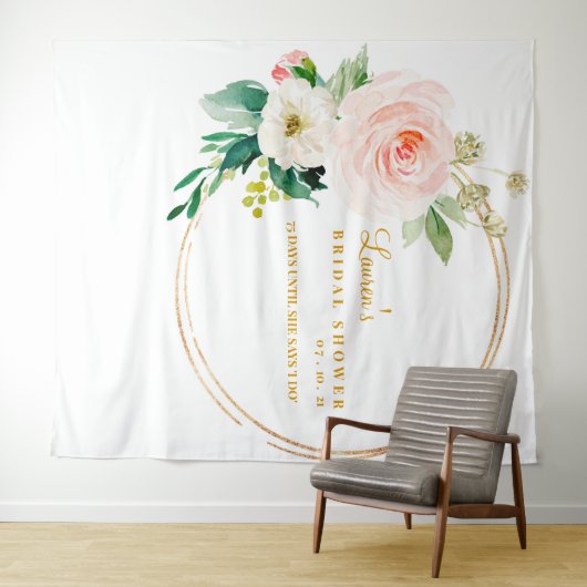 ピンクとゴールドのブライダルシャワー背景写真撮影ブース タペストリー (インサイチュ(横))