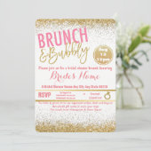 ピンクとゴールドのブランチ & バブル ブライズシャワー 招待状 (スタンド正面)