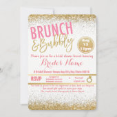 ピンクとゴールドのブランチ & バブル ブライズシャワー 招待状 (正面)