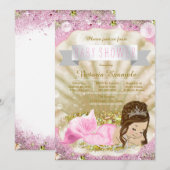 ピンクとゴールドのブルネット人魚ベビーシャワー 招待状 (正面/裏面)