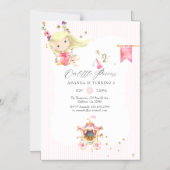 ピンクとゴールドのプリンセスの女の子の2歳の誕生日パーティー マグネット招待状 (正面)