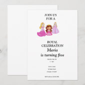 ピンクとゴールドのプリンセスの誕生日招待状 招待状 (正面/裏面)