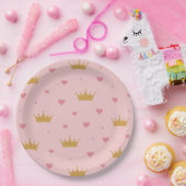 ピンクとゴールドのプリンセス柄紙皿 ペーパープレート (パーティー)