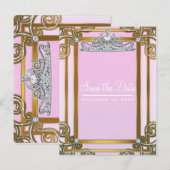 ピンクとゴールドのプリンセス クラウンティアラ Save the Date 案内ポストカード (正面/裏面)