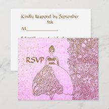 ピンクとゴールドのプリンセス フェアリーテイル バースデー RSVP 