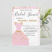 ピンクとゴールドのホイルのドレスのブライダルシャワー招待状 招待状 (スタンド正面)