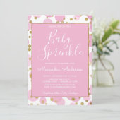 ピンクとゴールドのホイル紙ふぶき 女の子のベイビースプリンクル 招待状 (スタンド正面)