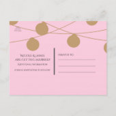 ピンクとゴールドのモダンなストリングライト セーブ・ザ・デート 案内ポストカード (裏面)