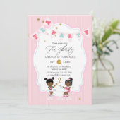 ピンクとゴールドのラメが輝く女の子の2歳の誕生日ティーパーティー 招待状 (スタンド正面)