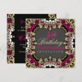 ピンクとゴールドのレースの誕生日パーティー招待状 招待状 (正面/裏面)