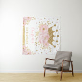 ピンクとゴールドのロイヤルクラウンプリンセス誕生日パーティー タペストリー (インサイチュ(横))